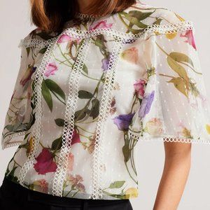 Ted Baker - Floral High Neck Top With Lace Details - Arelln